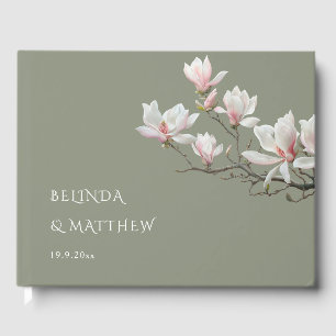 Fine Art Magnolia Sage Green Wedding Guest Book