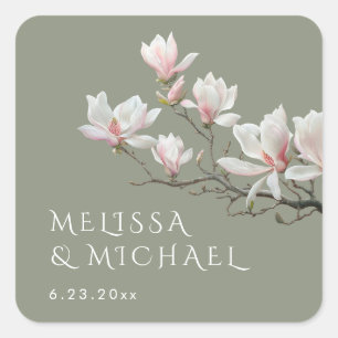 Fine Art Magnolia Wedding Square Sticker