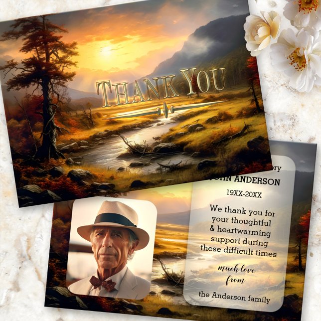 Fine Art Nature Sympathy Photo Thank You Card (Sympathy photo Thank You card featuring a fine art landscape scene in vintage style)