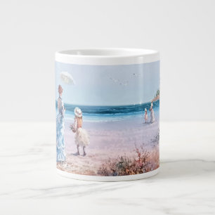Fine Art of a Woman on the Beach with Children Large Coffee Mug