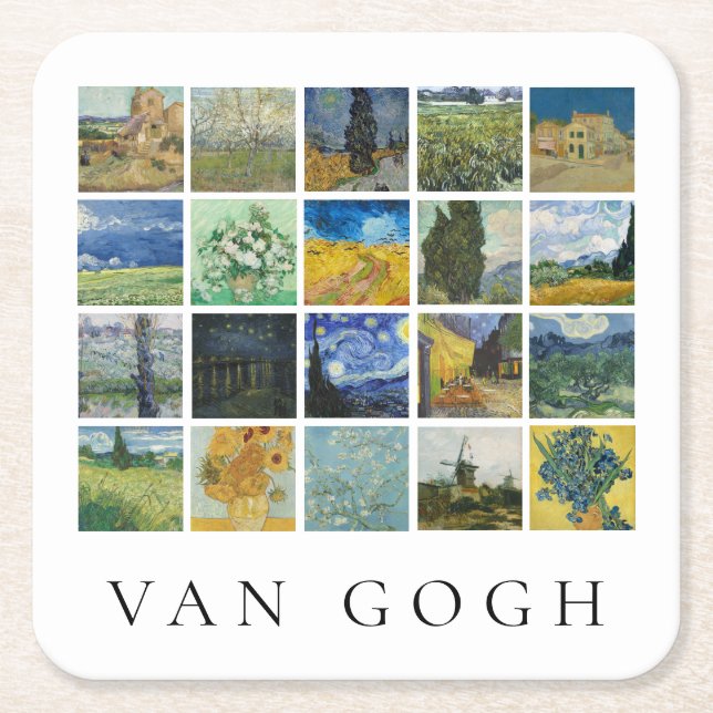 Fine Art Painting Collage Vincent Van Gogh Square Paper Coaster (Front)