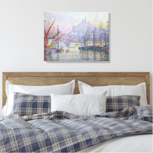 Fine Art Painting Port Sailboats Sunrise Sea Canvas Print