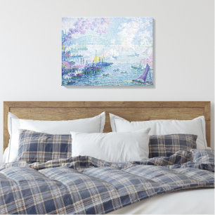 Fine Art Painting Sea Port Ships Bridge Light Blue Canvas Print