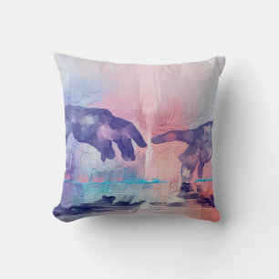 Fine art painting, surrealistic hand painted hands cushion