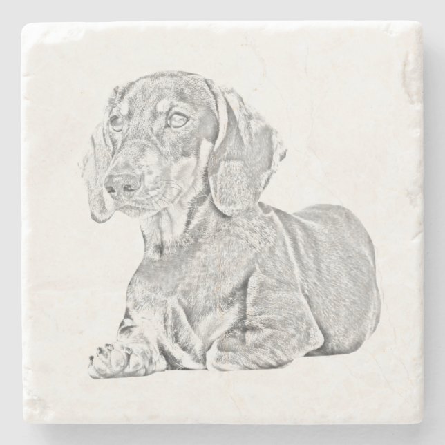 Fine Art Pencil Dachshund Marble Coaster (Front)