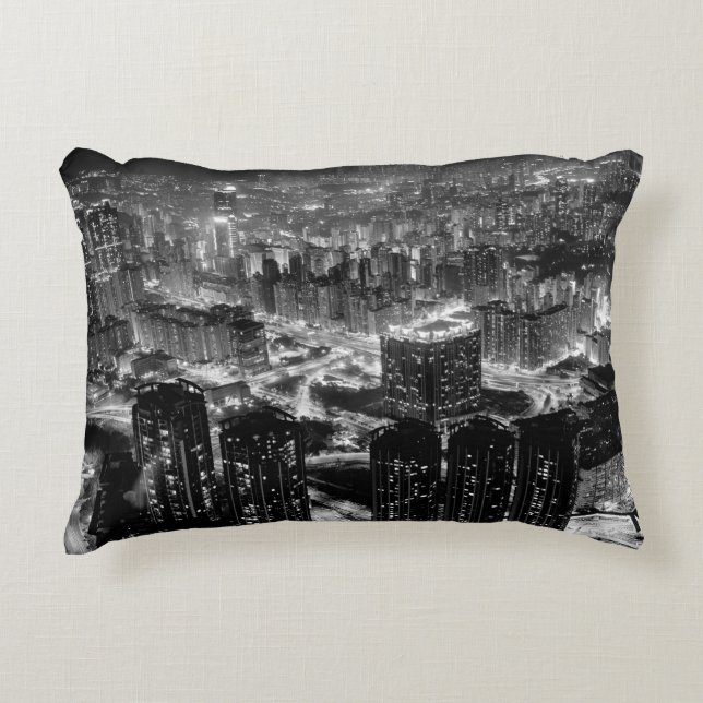 Fine art photography of Hong Kong city in contrast Decorative Cushion (Front)