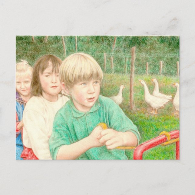 Fine Art Postcard- Playtime, colour pencil Postcard (Front)