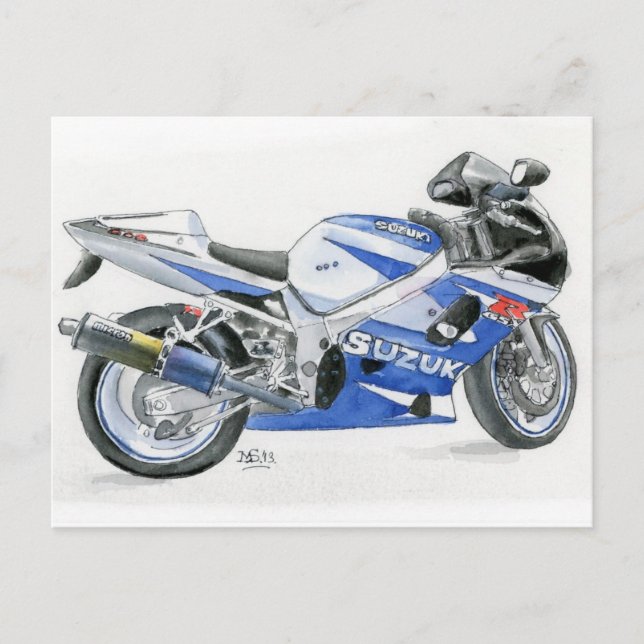 Fine Art Postcard- Suzuki motorbike, watercolour Postcard (Front)