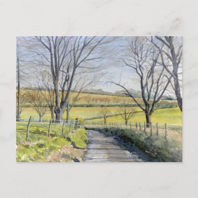 Fine Art Postcard- Winter in Kent, watercolour Postcard (Front)