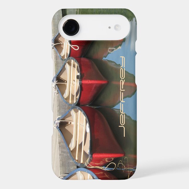 Fine Art Red Canoes & Reflections, Custom Name Case-Mate iPhone Case (Back)