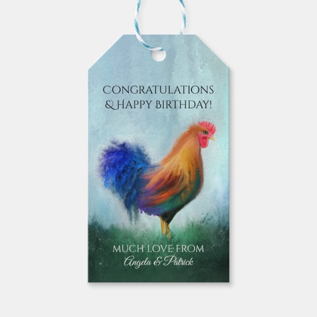 Fine Art Rooster Painting Congratulations Gift Tag (Front)