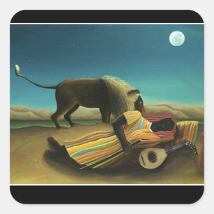 Fine Art sticker,Henri Rousseau,The Sleeping Gypsy Square Sticker