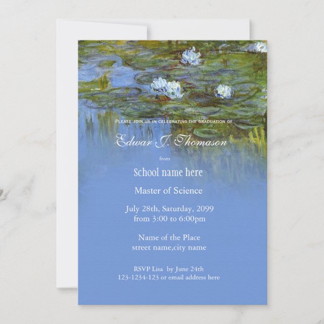 Fine art vintage waterlily graduation invitation (Front)