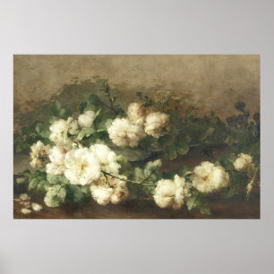 Fine Art Vintage White Roses Oil Painting Poster