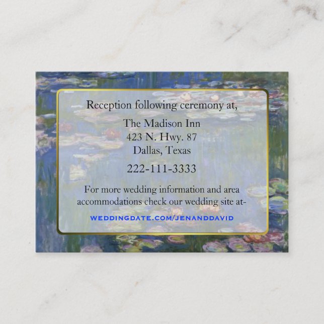 Fine Art Water Lilies Wedding enclosure cards (Front)