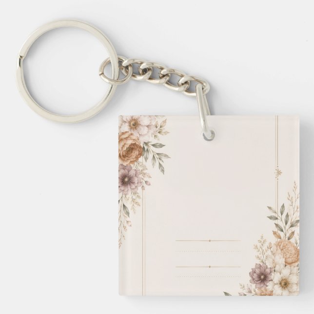 Fine Art Wedding Invitation with Romantic Painted  Key Ring (Front)