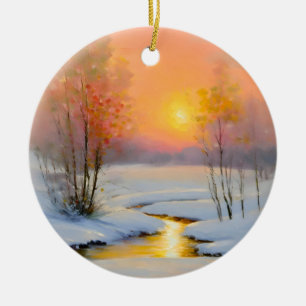 Fine art- Winter scene  Holiday Ceramic Tree Decoration