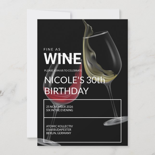 Fine As Wine Elegant Birthday Party Invitation (Front)