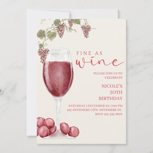 Fine as Wine Elegant Wine Tasting Birthday Invite (Front)