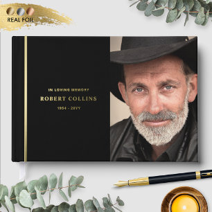 Fine Black and Real Foil, In Loving Memory Funeral Guest Book
