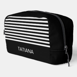 Fine Black and White Horizontal Stripes Pattern Dopp Kit