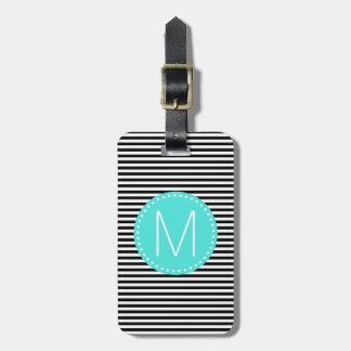 Fine Black Stripe with Turquoise Monogram Luggage Tag