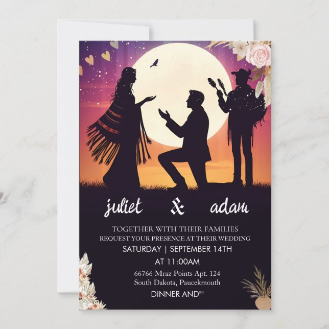 Fine bride boho rustic modern Twilight Wedding Invitation (Front)