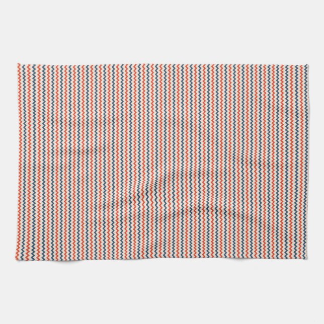 Fine chevron zigzag blue red pink tea towel (Horizontal)