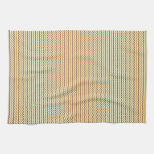 Fine chevron zigzag brown ochre pale green tea towel