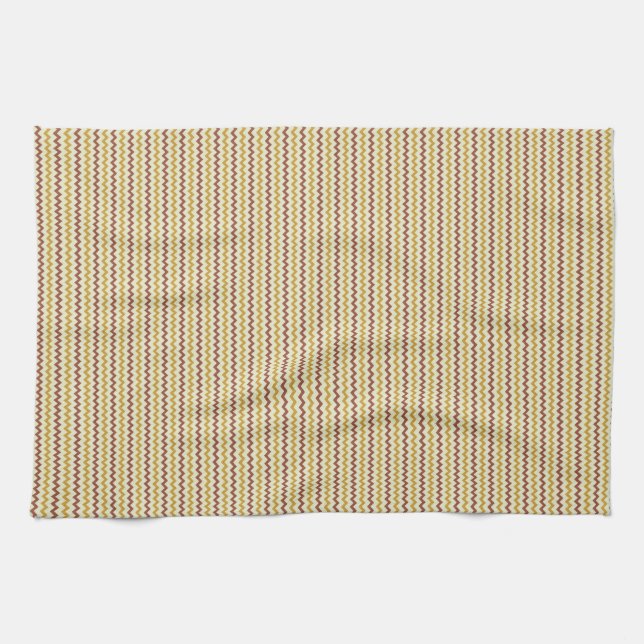 Fine chevron zigzag brown ochre pale green tea towel (Horizontal)