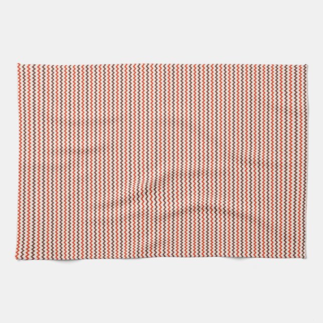 Fine chevron zigzag brown red pink tea towel (Horizontal)