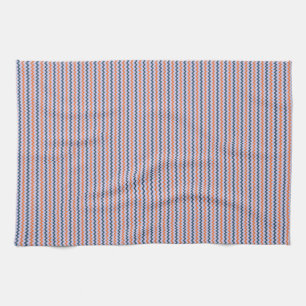 Fine chevron zigzag dark blue orange lilac tea towel