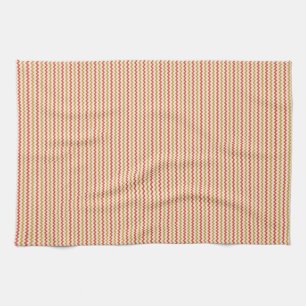 Fine chevron zigzag ochre red pink tea towel