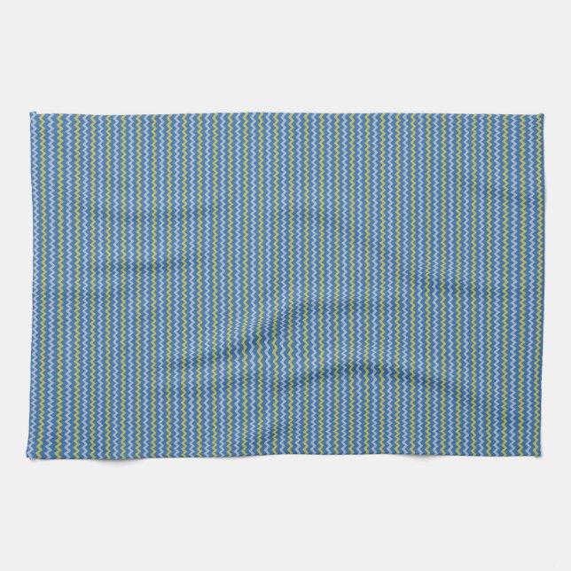 Fine chevron zigzag pattern blue green tea towel (Horizontal)