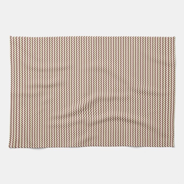 Fine chevron zigzag pattern brown pale pink tea towel (Horizontal)