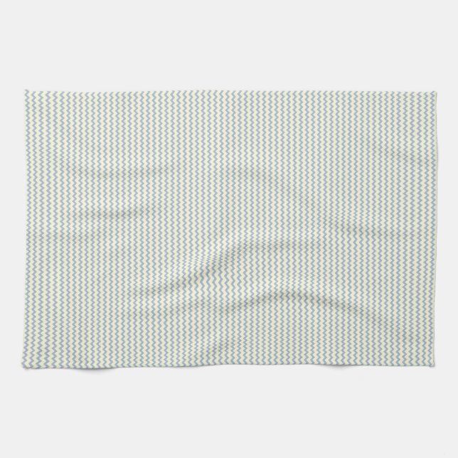 Fine chevron zigzag pattern ice blue and cream tea towel (Horizontal)