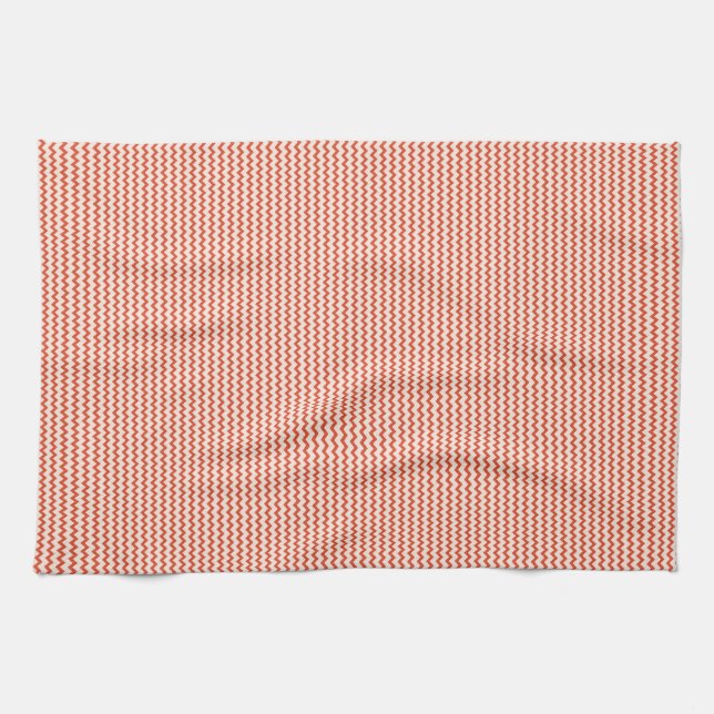 Fine chevron zigzag red pale pink tea towel (Horizontal)