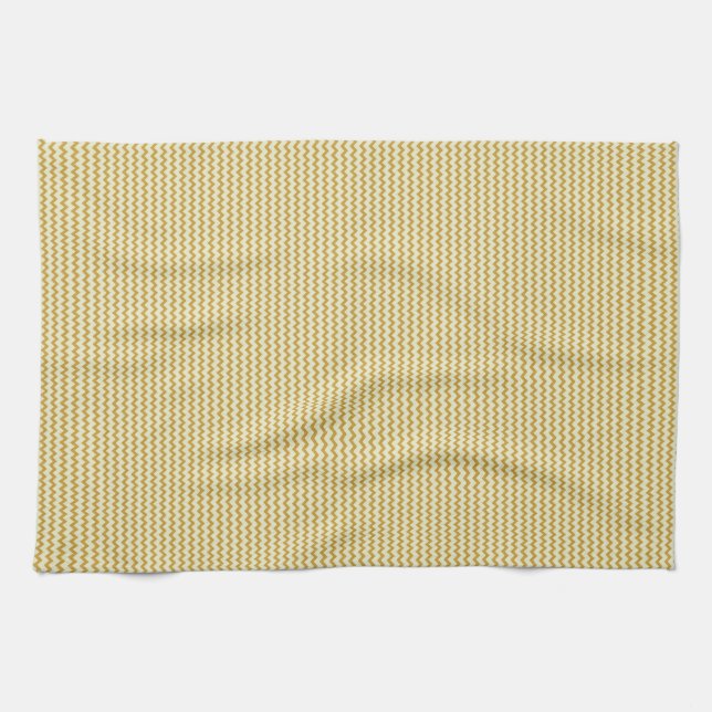 Fine chevron zigzag yellow ochre pale green tea towel (Horizontal)