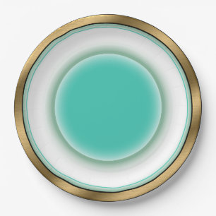 Fine China Illusion - White, Aqua, Brushed Gold Paper Plate