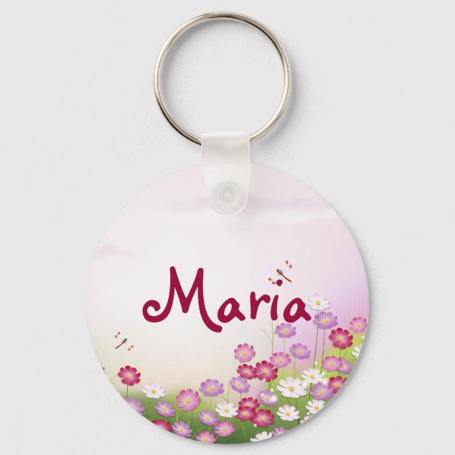 Fine Cool Cute Girly Retro Floral Fashion Key Ring (Front)