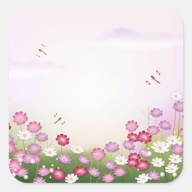 Fine Cool Cute Girly Retro Floral Fashion Square Sticker (Front)