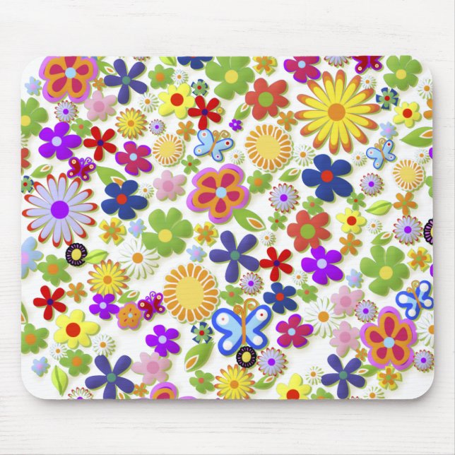 Fine Cool Flowers Cute Girly Retro Floral Mouse Mat (Front)