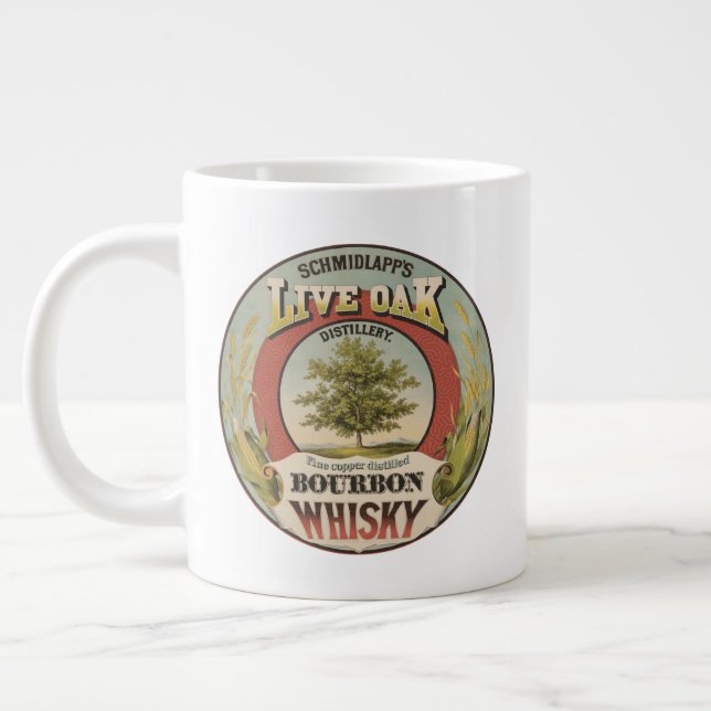 Fine Copper Distilled Bourbon Whisky. Large Coffee Mug (Left)
