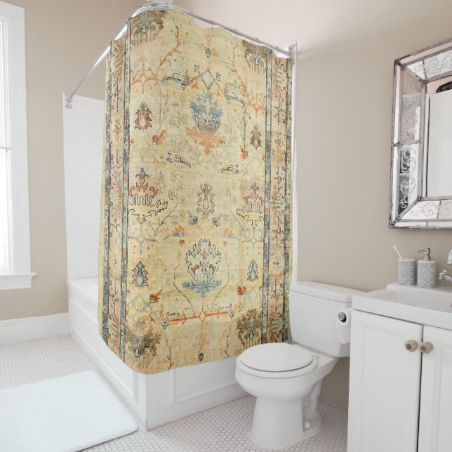 Fine Crafted Yellow Dusty Blues Greys  Shower Curtain (In Situ)