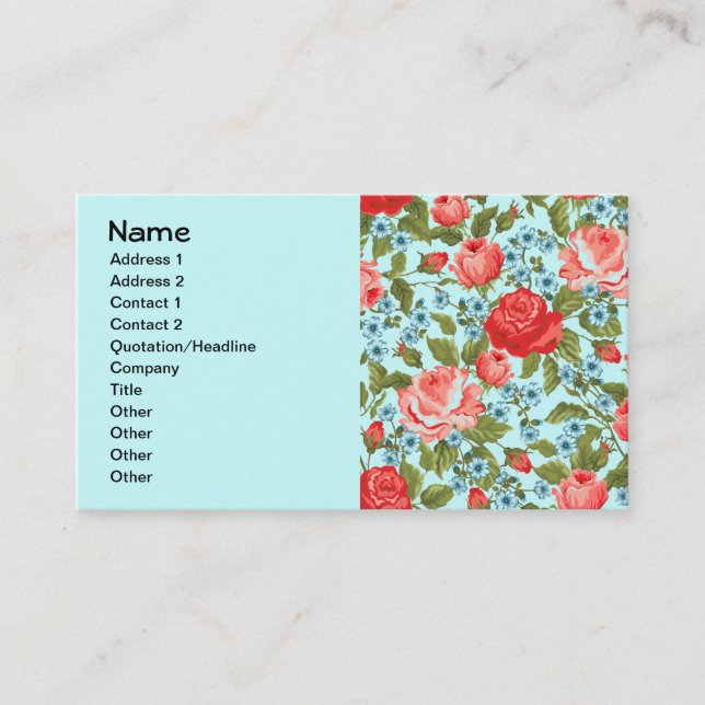 Fine Cute Cool Girly Retro Floral Fashion Business Card (Front)