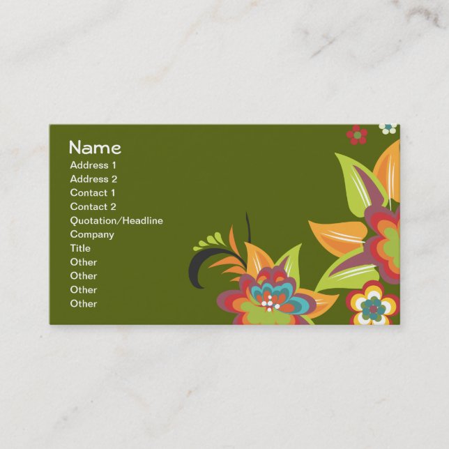 Fine Cute Cool Girly Retro Floral Fashion Business Card (Front)