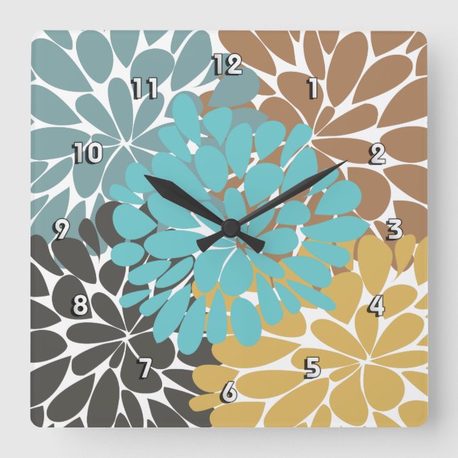 Fine Cute Cool Girly Retro Floral Fashion Square Wall Clock (Front)