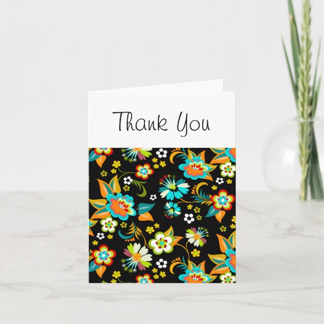 Fine Cute Cool Girly Retro Floral Fashion Thank You Card (Front)