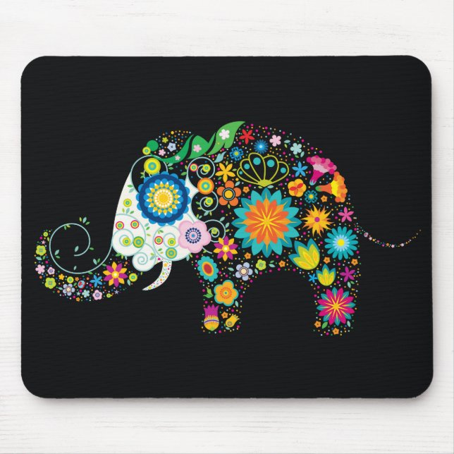 Fine Cute Flower Elephant Floral Fashion Mouse Mat (Front)