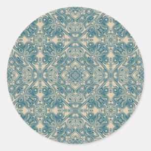 Fine detailed artistic pattern in teal and cream classic round sticker